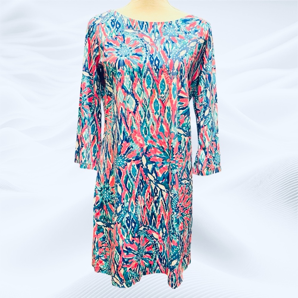 LILLY PULITZER Bay Dress Tiki Pink Shake It Up Medium Pima Cotton